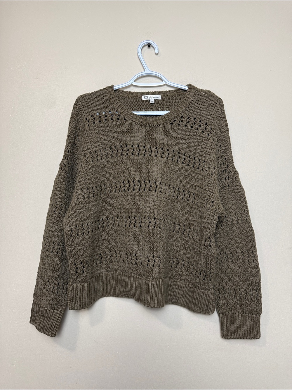 Reitmans Olive Open-Weave Crewneck chunky Sweater size 2X